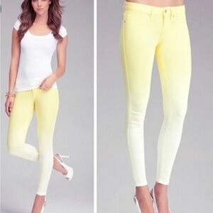 Bebe ombré white and yellow skinny jeans